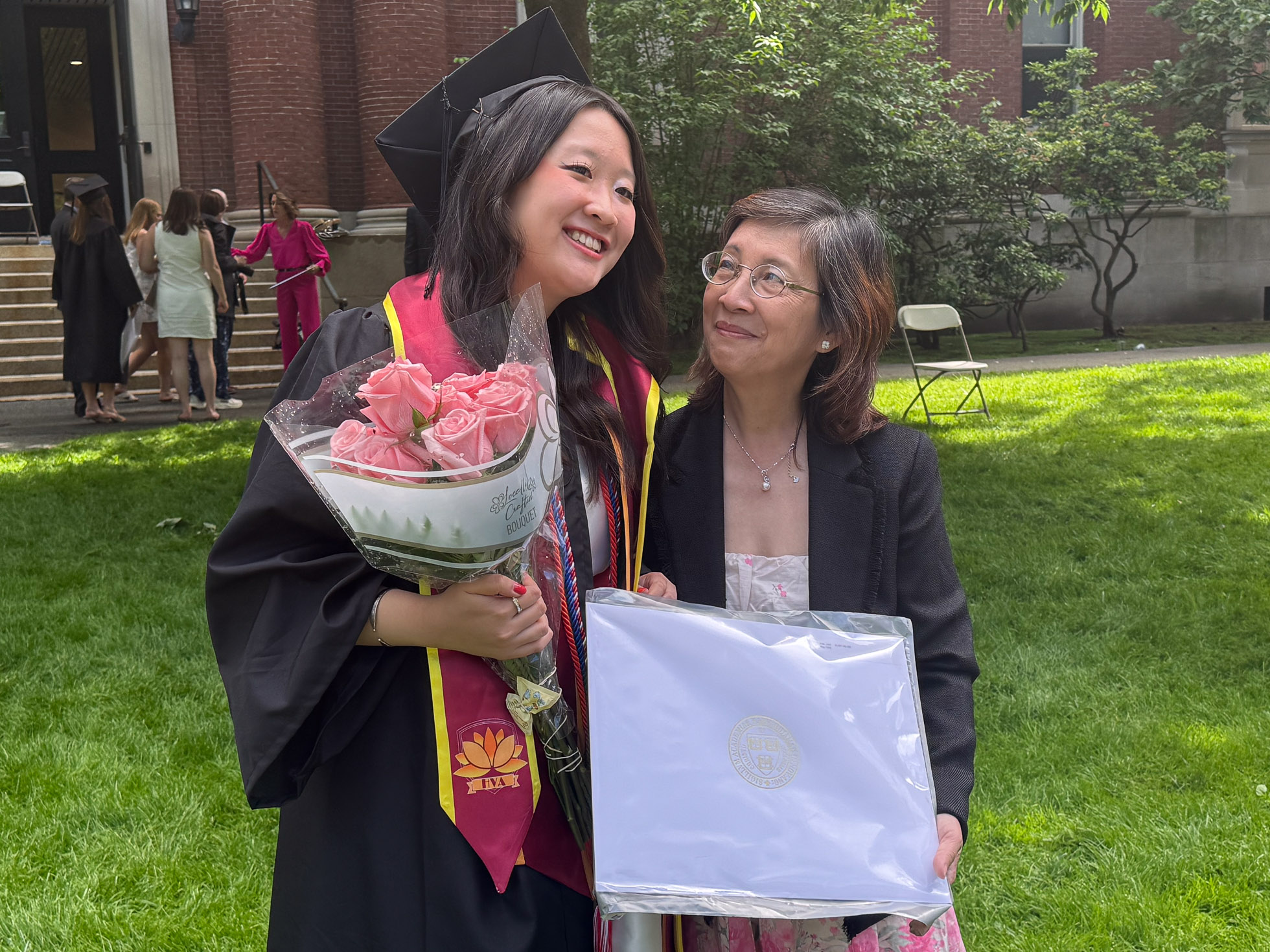 Lani Tran ’26 and her mother at Eliot House