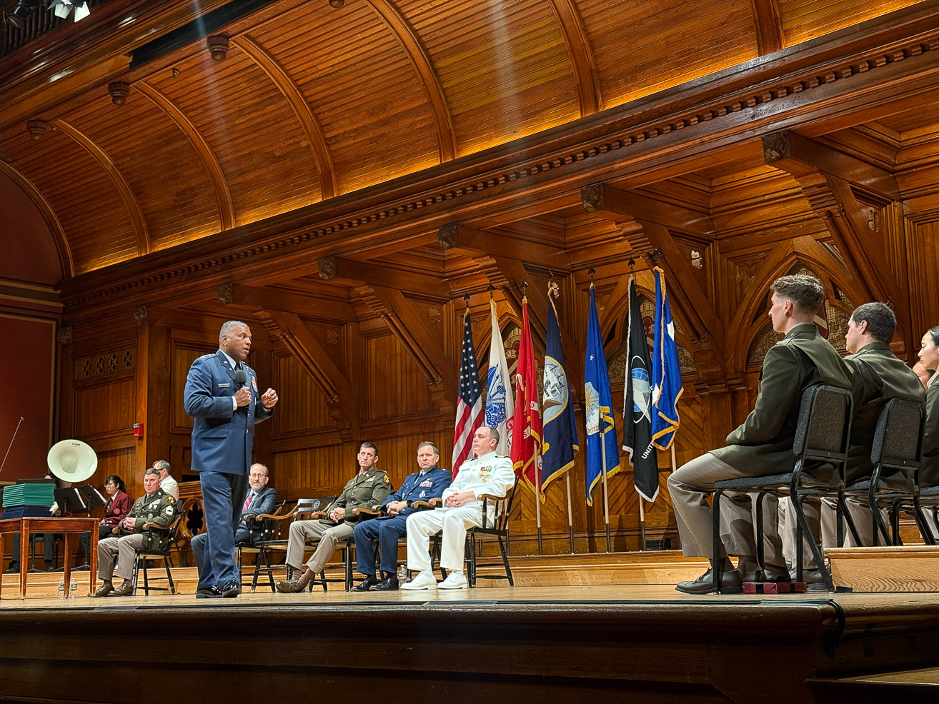 Retired Lieutenant General Rich Clark addresses graduating cadets