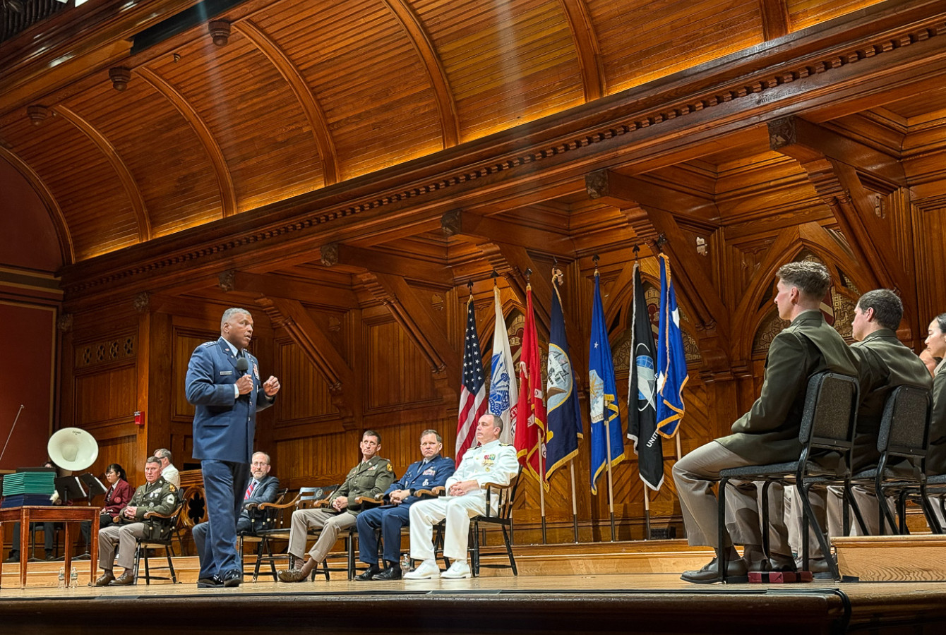 Retired Lieutenant General Rich Clark addresses graduating cadets
