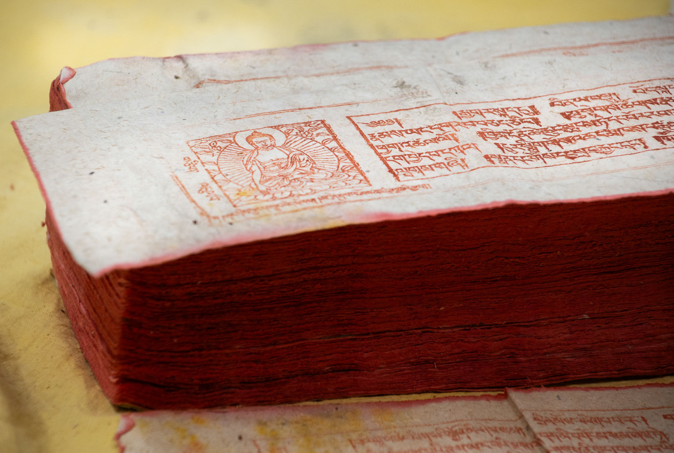 A detail of the block print text in the Tibetan Buddhist canon at Harvard–Yenching Library