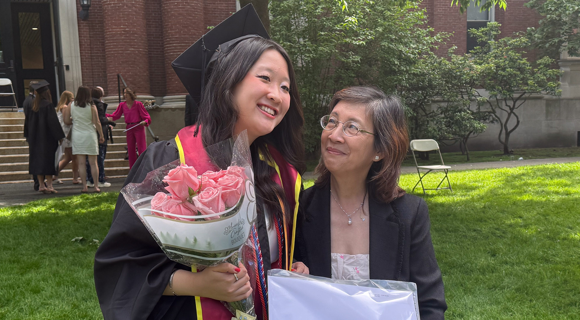 Lani Tran ’26 and her mother at Eliot House