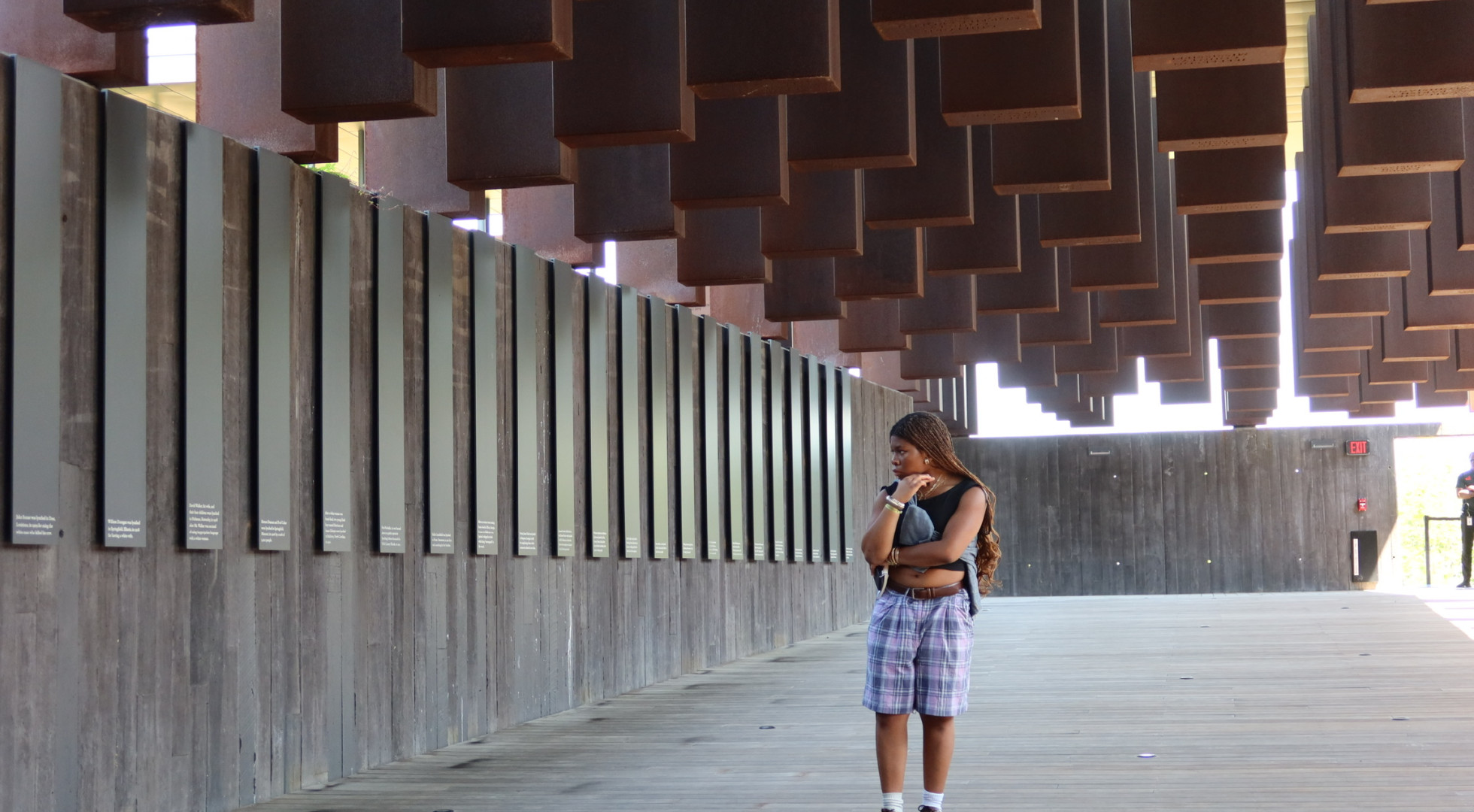 Harvard College student Uzochi Orji walked through the National Memorial to Peace and Justice in Montgomery, Ala.