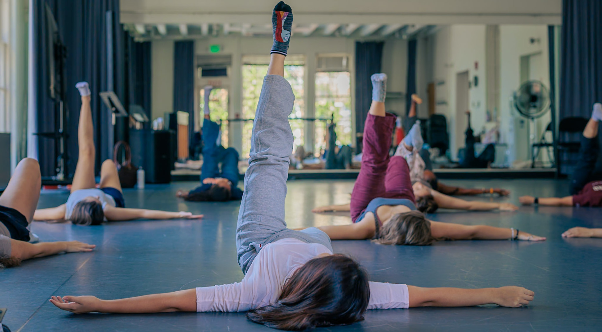 Harvard College students participating in the First-Year Arts Program warmed up for a choreography workshop.