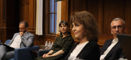 Sergio Imparato, Maria Dagioglou, Vangelis Karkaletsis, and Alexandra Mitsotakis on a panel