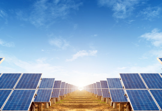 A close-up view of a group of solar panels