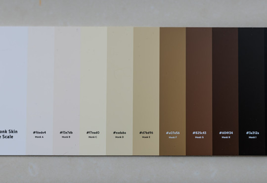 A card showing all 10 skin tones of the Monk Skin Tone scale