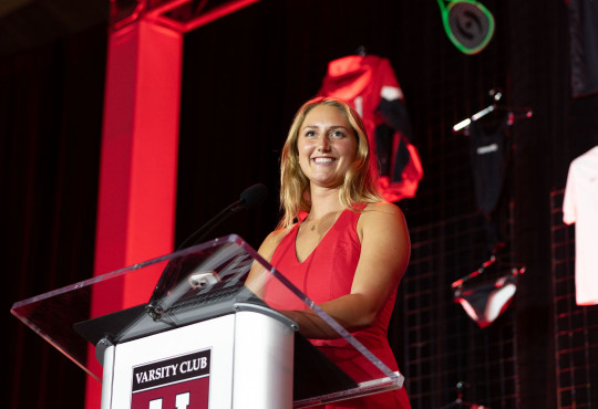Rugby player Eva Rankin accepting an award