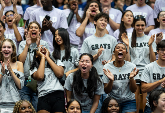 Harvard College first-years living in Grays Hall threw themselves into the Yard Scream contest at the 2026 Crimson Kickoff event.