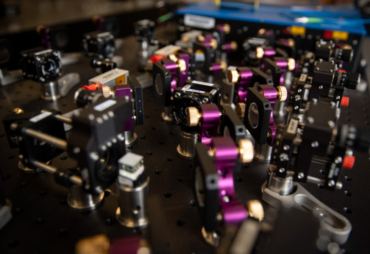 Up-close view of optics for a laser system