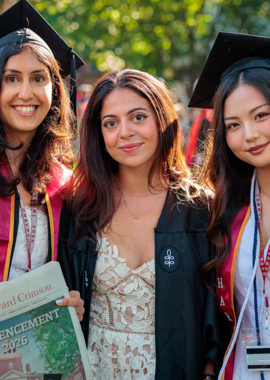 Rysa Tahilramani, Fariel Terras, and Mina Chae at Harvard Commencement