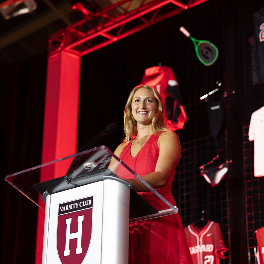 Rugby player Eva Rankin accepting an award
