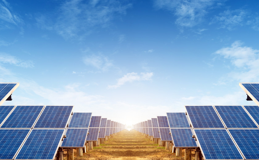 A close-up view of a group of solar panels