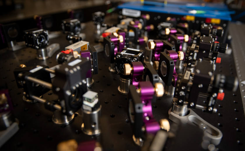 Up-close view of optics for a laser system