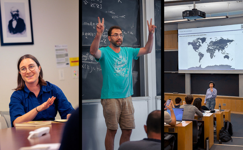 Snapshots from classrooms featuring professors Anna Russo, Tomer Schlank, and Mine Doğucu