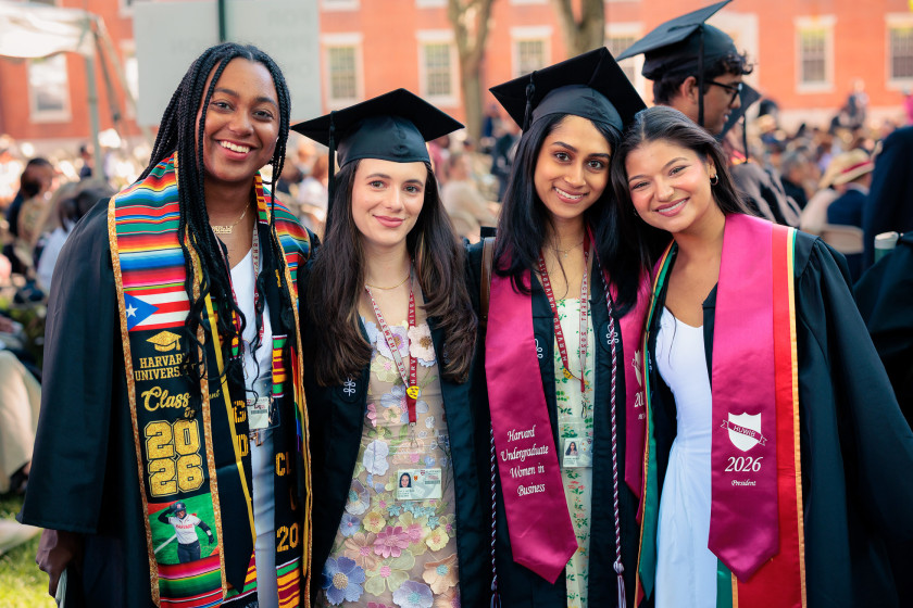Lael Ayala, Ana Aguilar, Gowri Rangu, and Eduarda Demoura in academic regalia