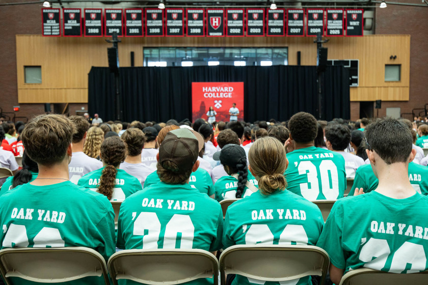 A contingent from Canaday Hall attended Harvard College's 2026 Crimson Kickoff event.
