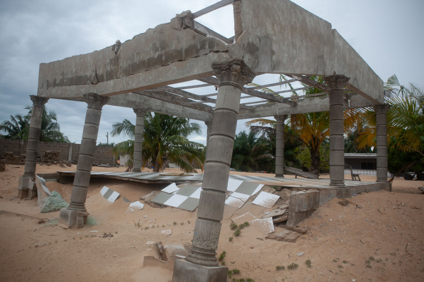 A building destroyed by the sea in Keta, Ghana
