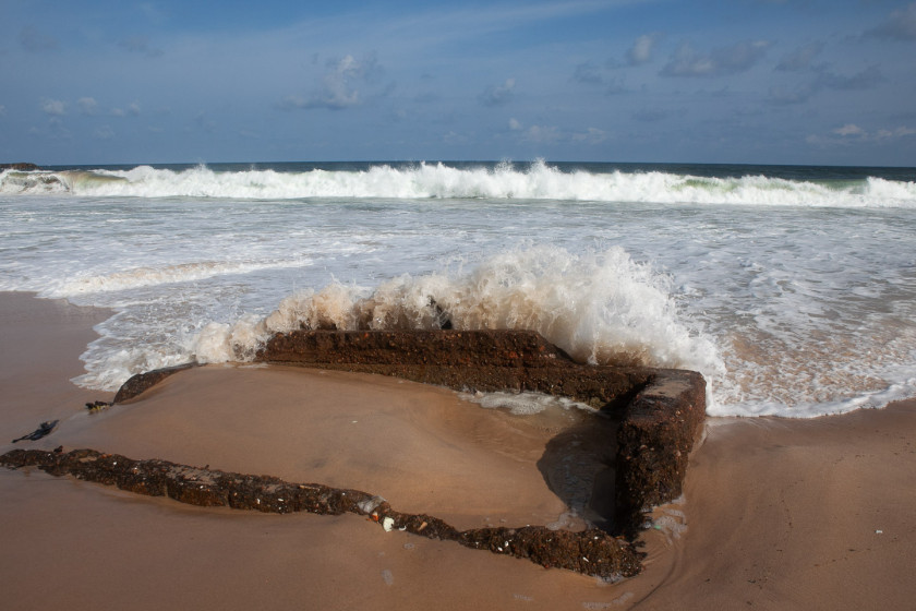 The foundation of a home lost to coastal erosion in Okun Alfa, Lagos